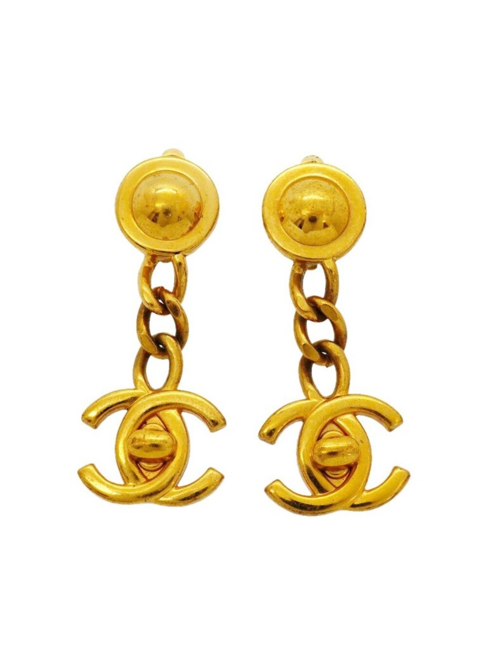 Chanel Earrings Vintage CC Logo Turnlock Round Circle Gold Plated